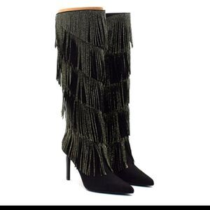 NIB Inc. International Concepts "Shyn" Black w/Suede Silver Fringe Boots Sz.8.5